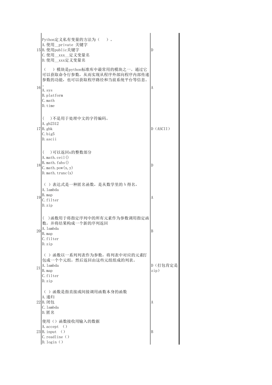 python基础单选题汇总_第3页