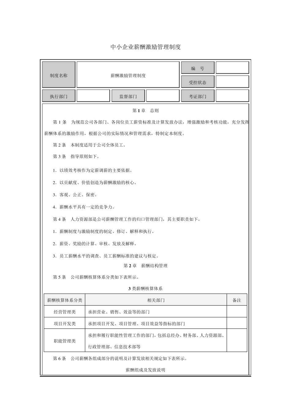 中小企业薪酬激励管理制度_第1页