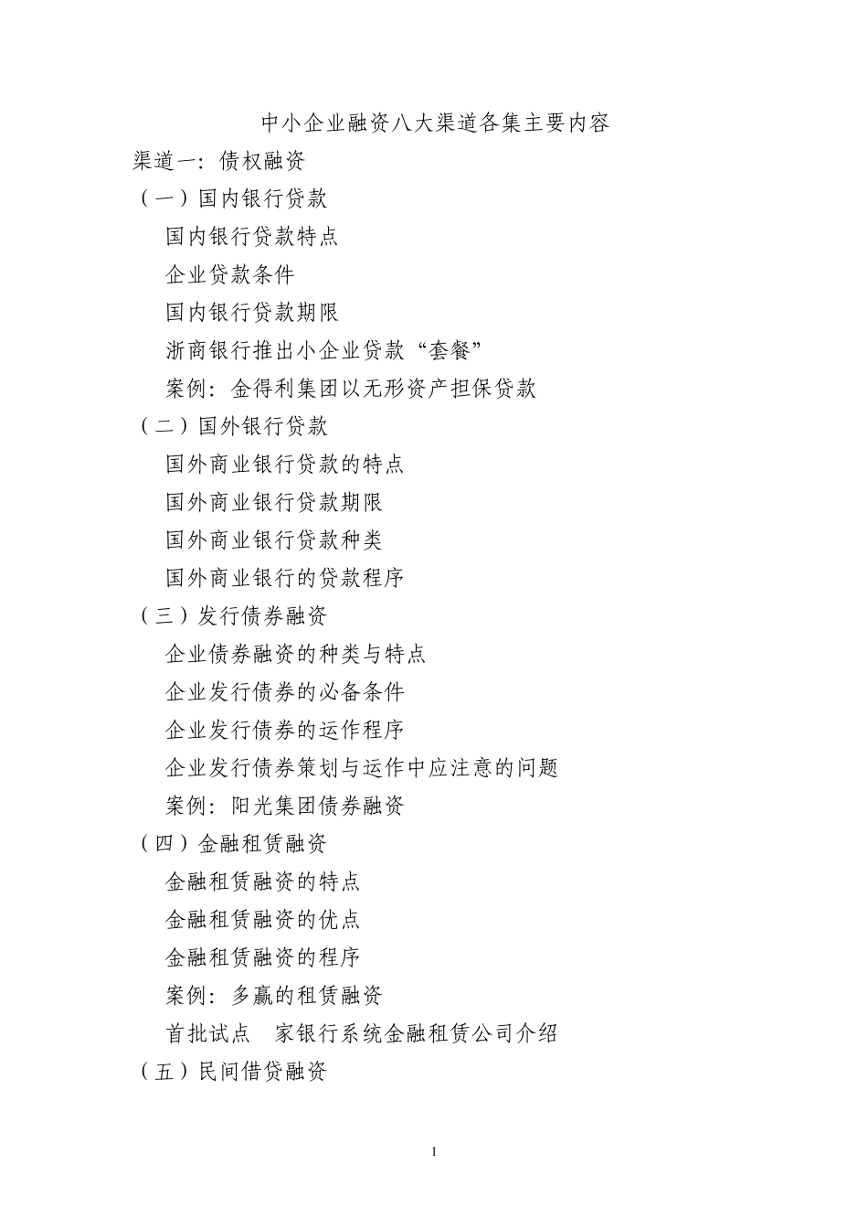 中小企业融资八大渠道各集主要内容_第1页