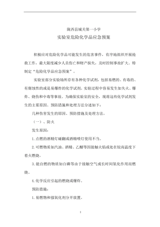 中小学实验室危险化学品应急预案