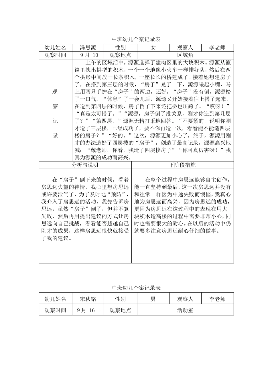 中班幼儿观察记录表_第1页
