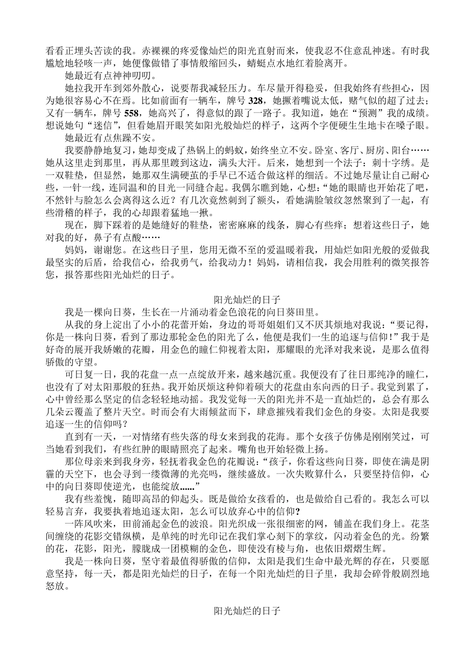 中考满分作文：阳光灿烂的日子_第3页