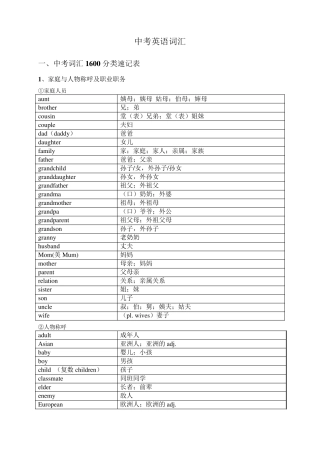 中考英语1600标准词汇分类速记表