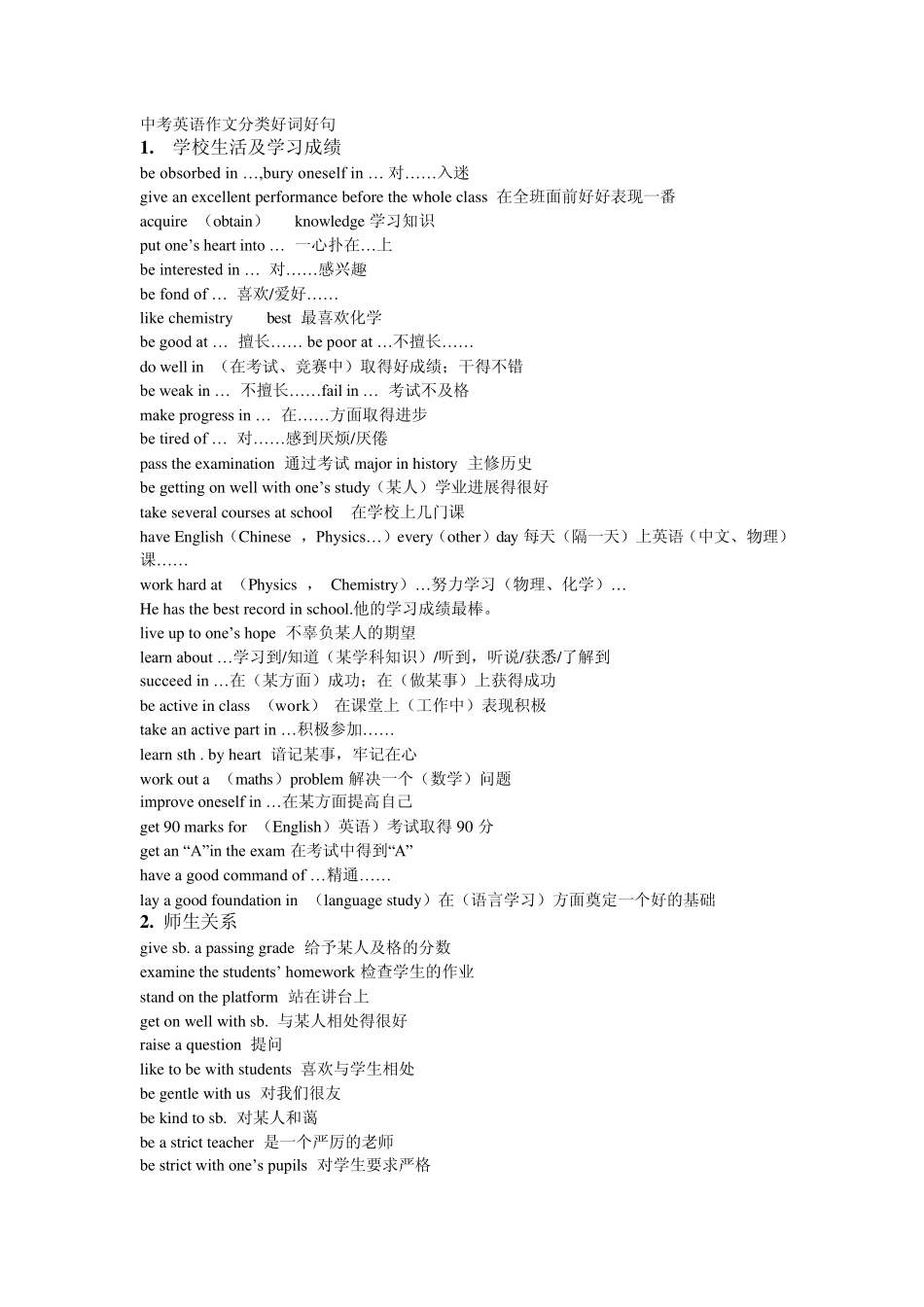 中考英语作文分类好词好句_第1页