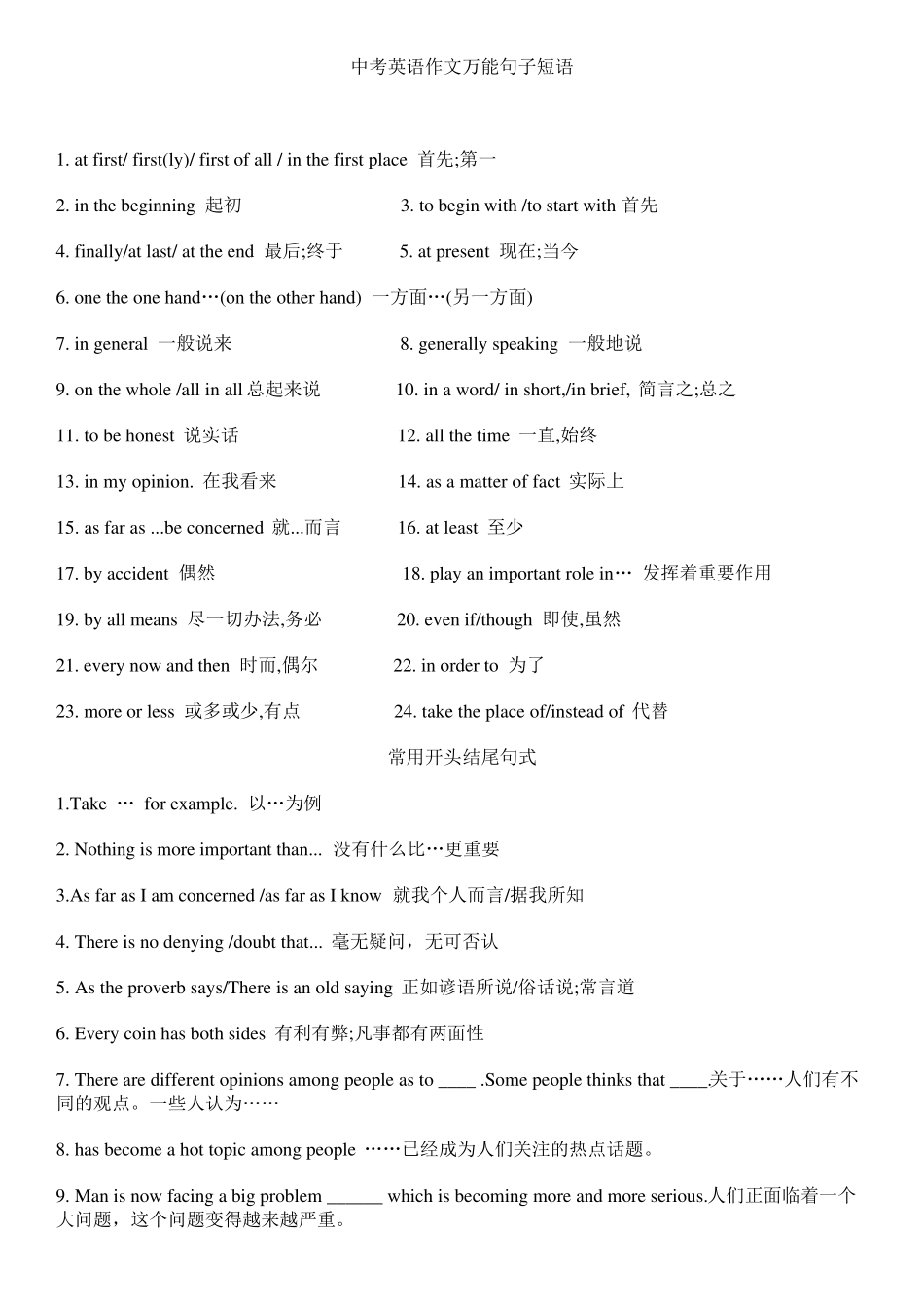 中考英语作文常用句式及高频话题汇总_第1页