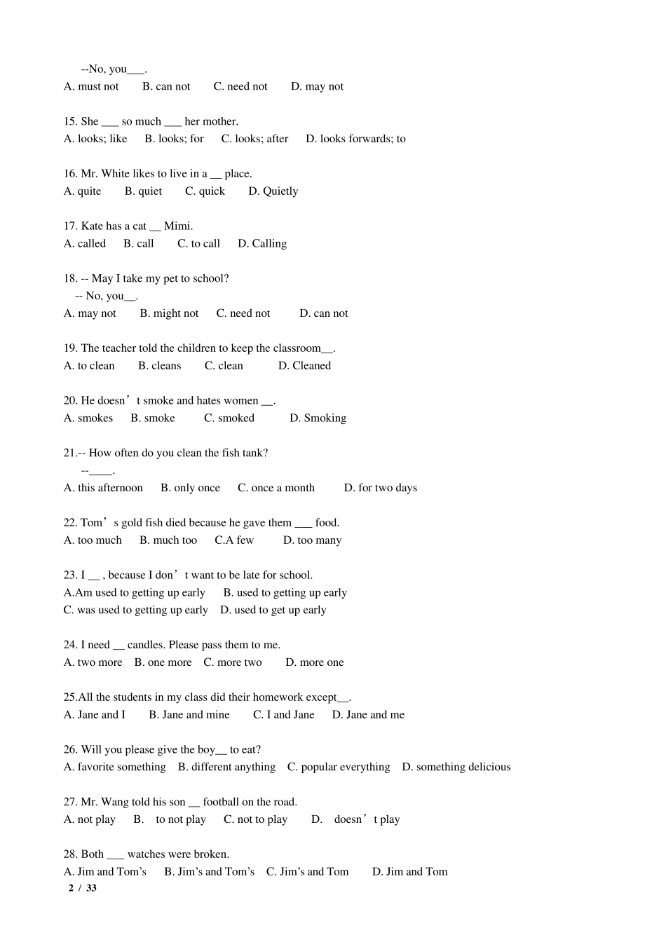 中考英语单选300题附答案分析_第2页