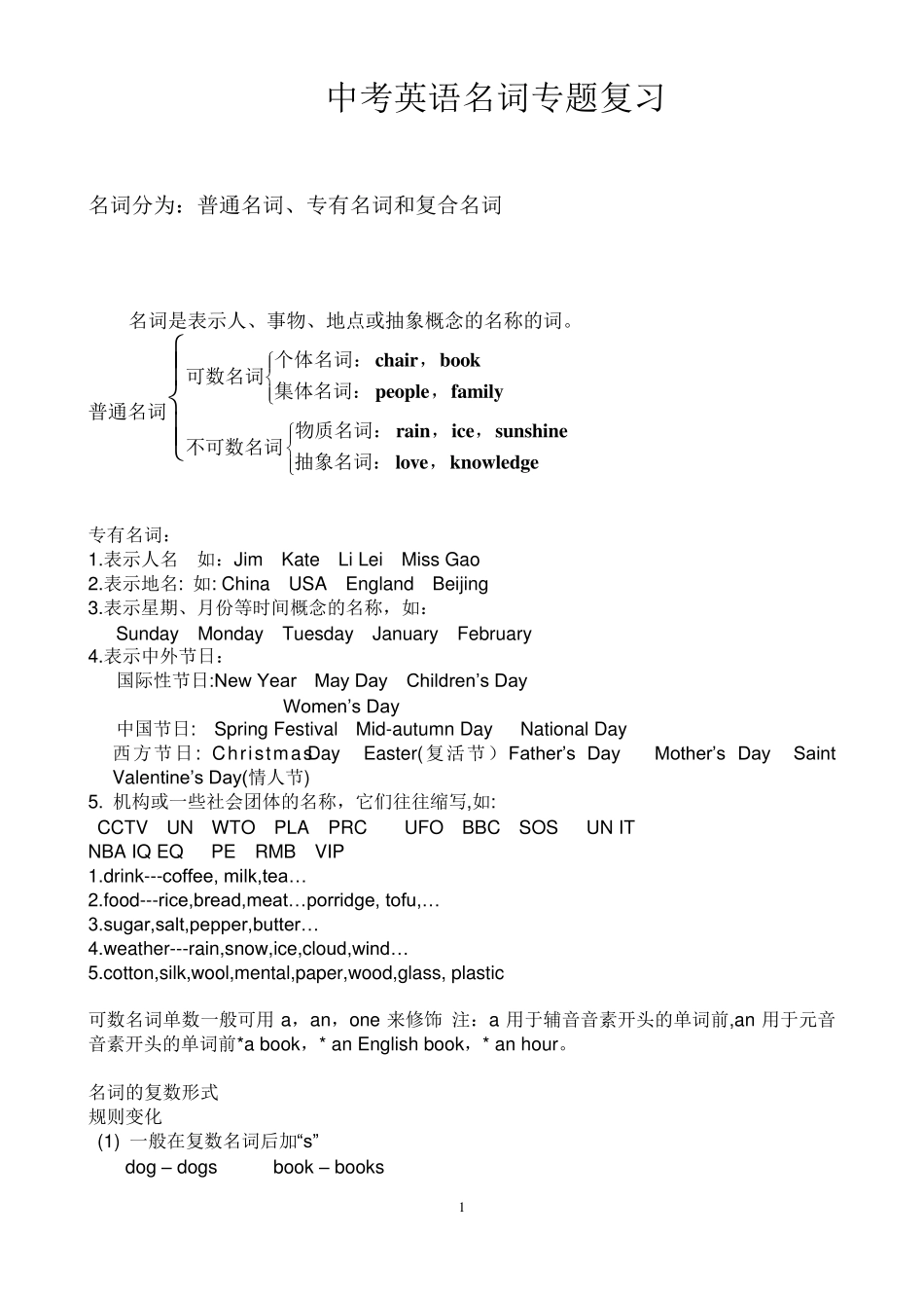 中考英语名词专项复习_第1页