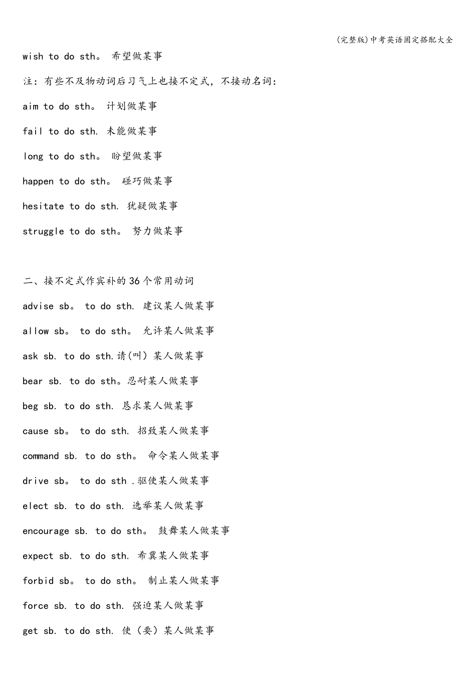 中考英语固定搭配大全_第2页