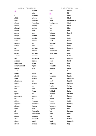 中考英语大纲词汇1600