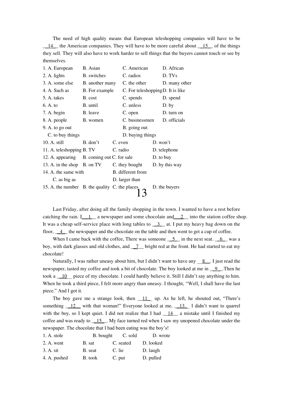 中考英语完形填空100篇配答案详解_第2页