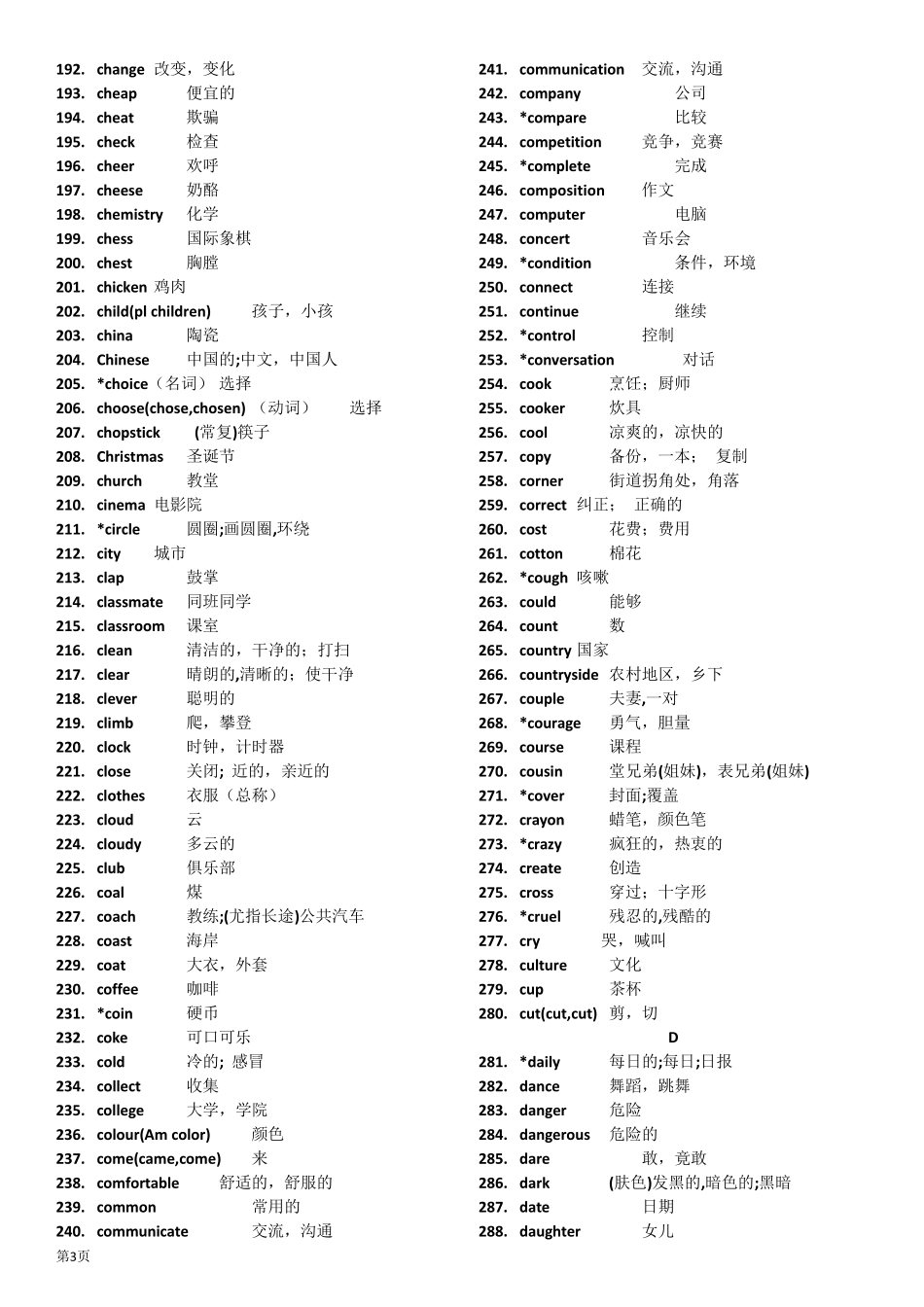 中考英语常考重点词汇表_第3页