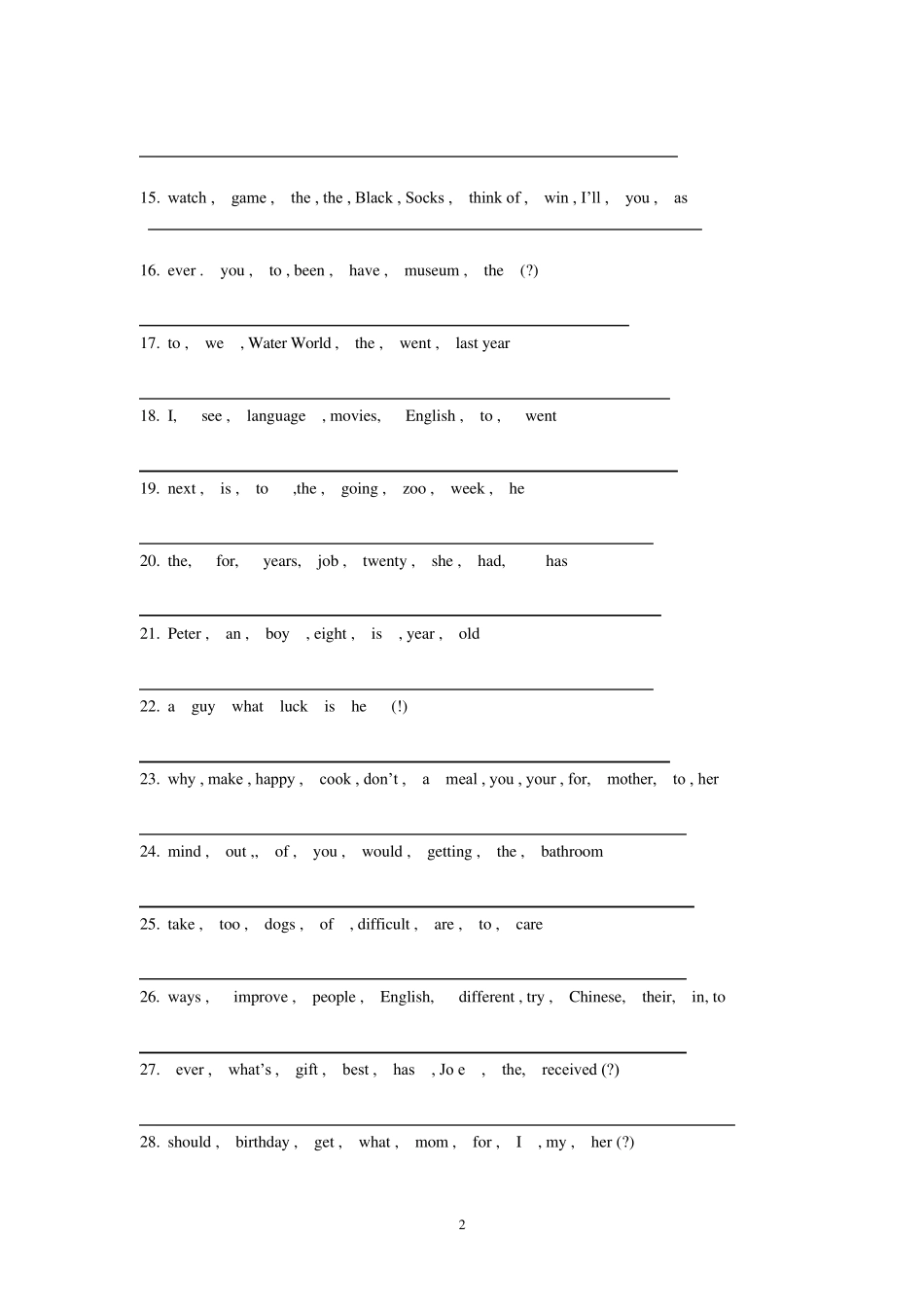 中考英语连词成句专练_第2页