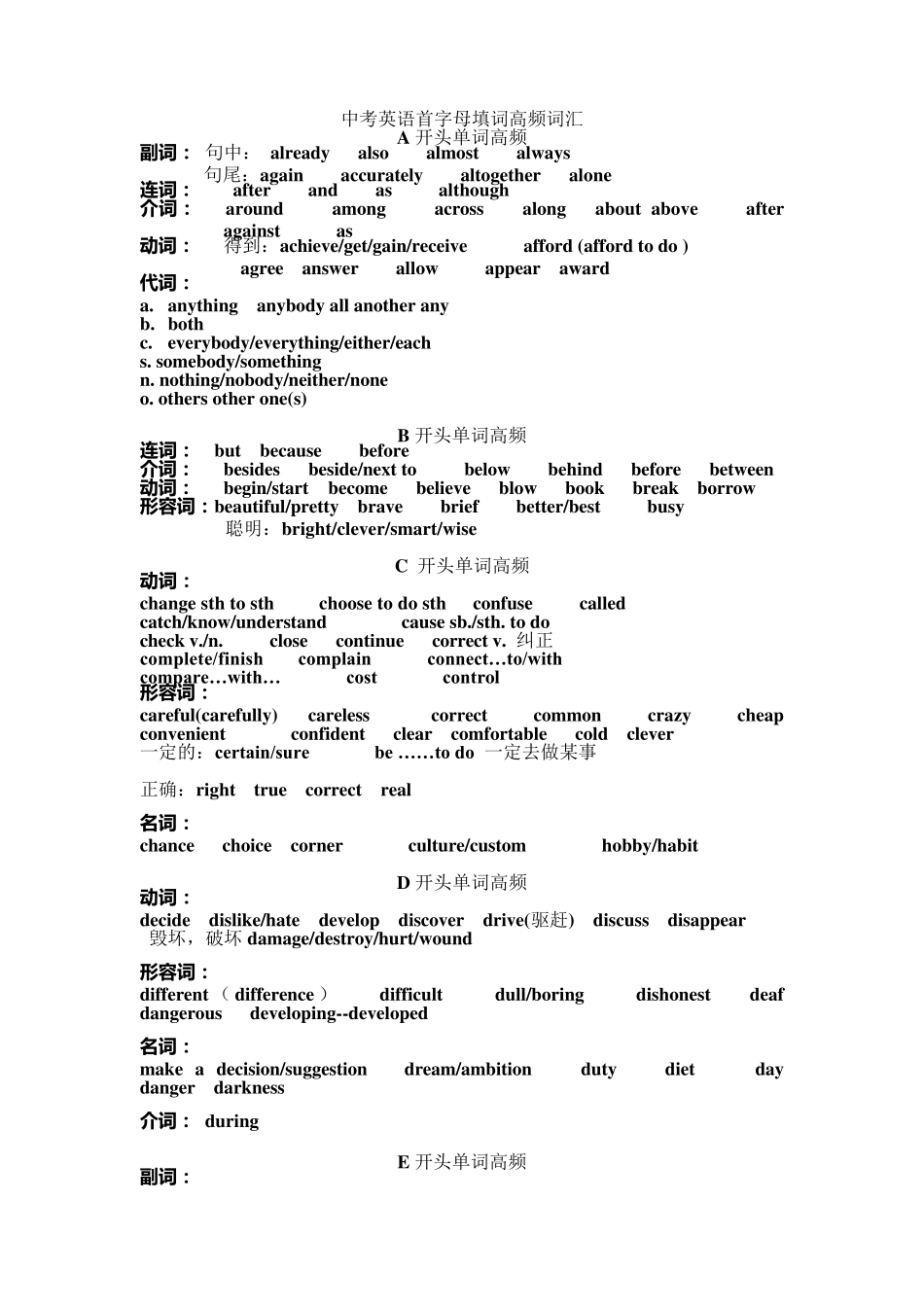 中考英语首字母填词高频词汇_第1页