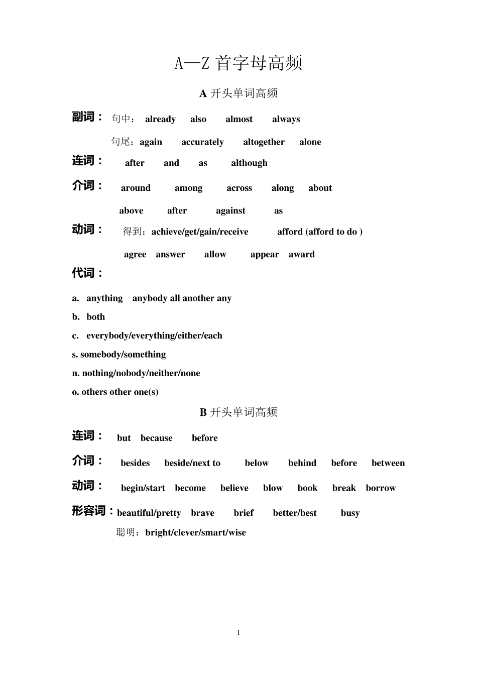 中考英语首字母高频词汇_第1页