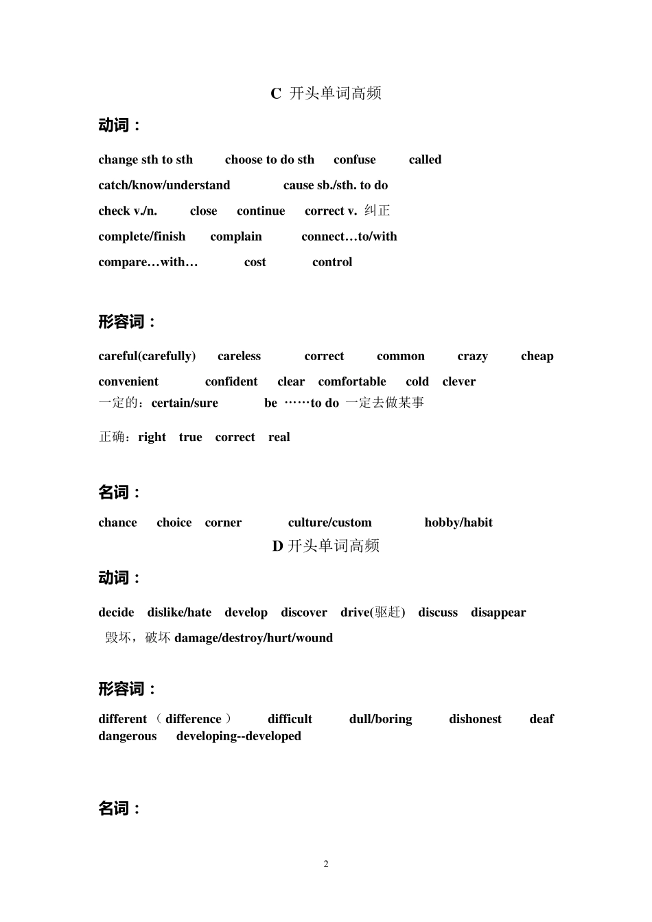 中考英语首字母高频词汇_第2页