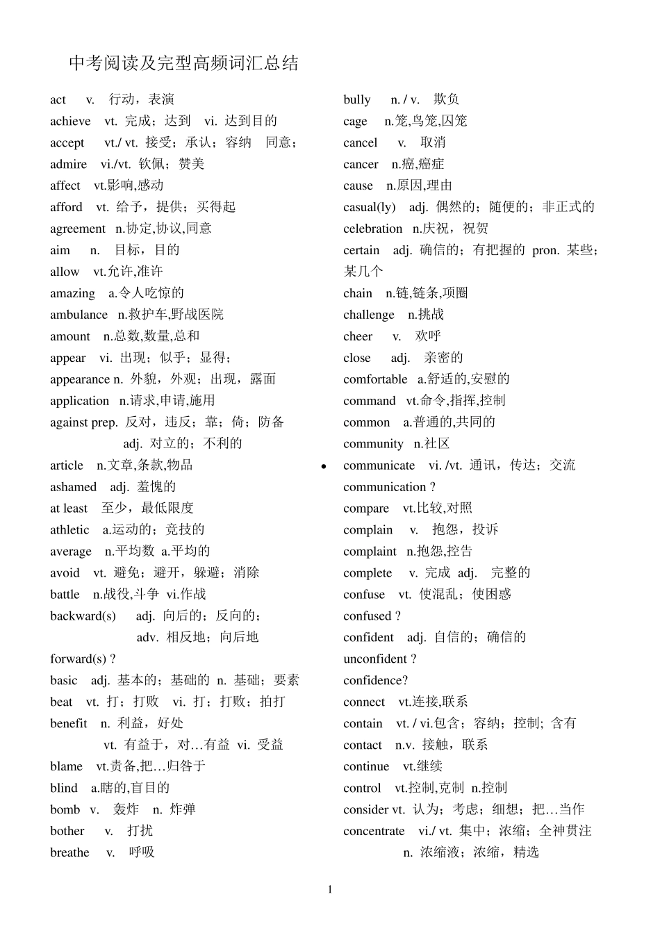中考英语高频词汇_第1页