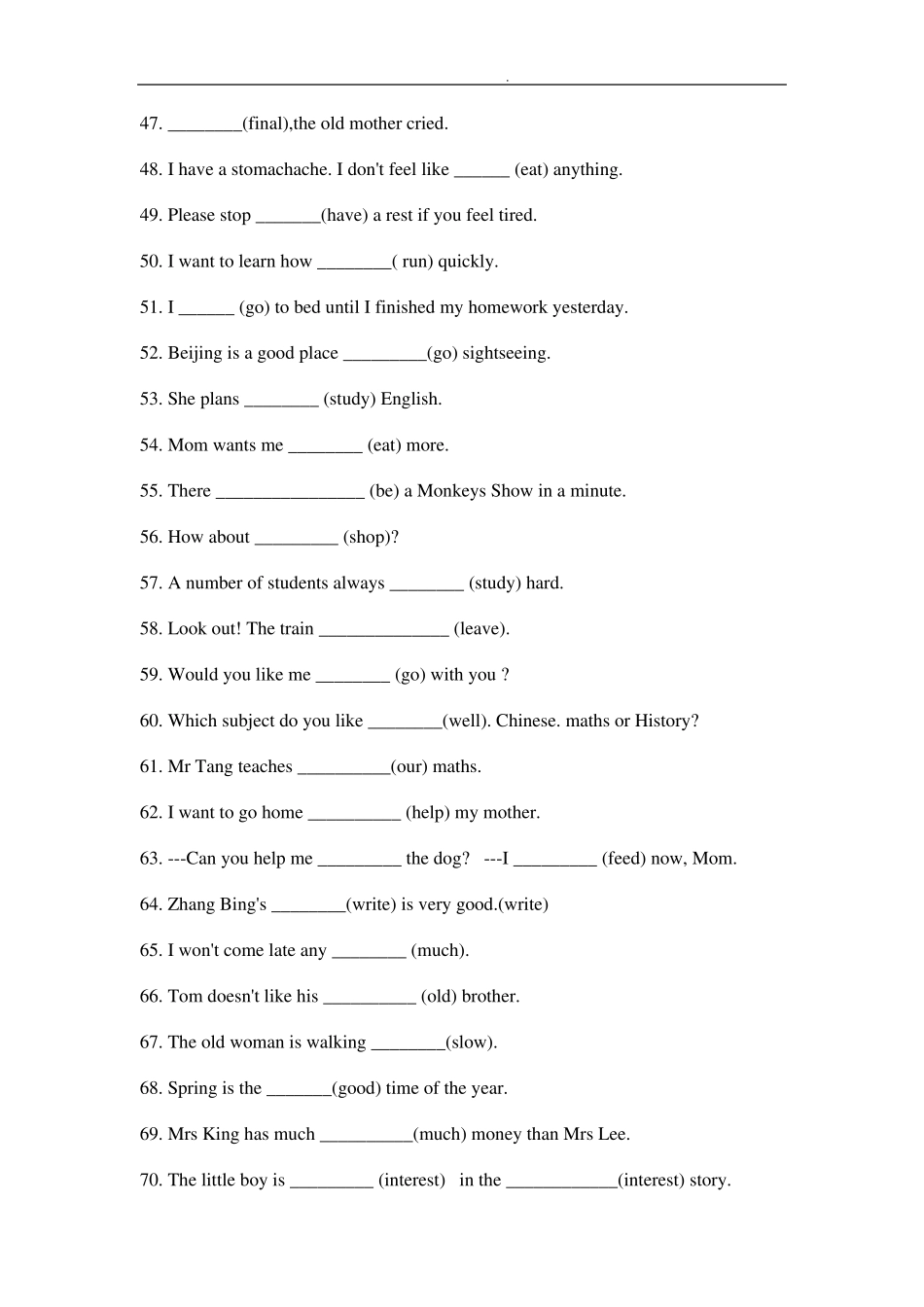 中考英语：用词的适当形式填空100题+中考选择填空精编_第3页