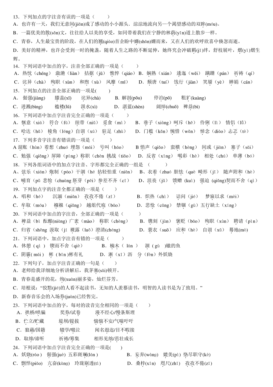 中考语文拼音专题练习及答案_第2页