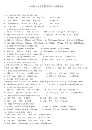 中考语文拼音专题练习及答案