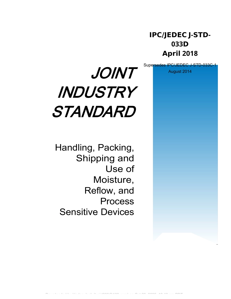 J-STD-033D处理，包装，运输和使用湿度，回流，和过程敏感设备_第1页