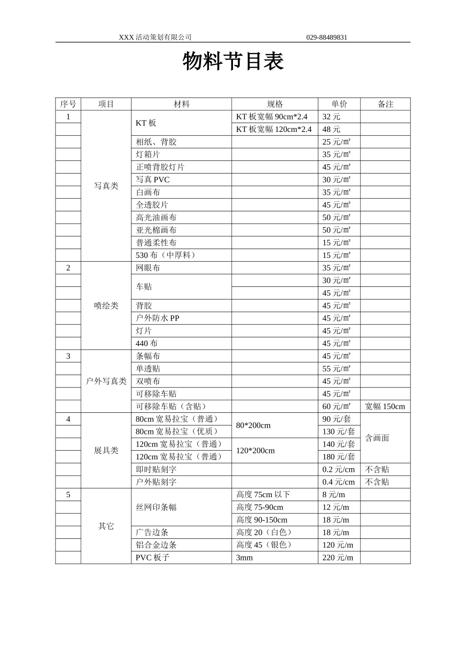 物料价格表完整_第1页