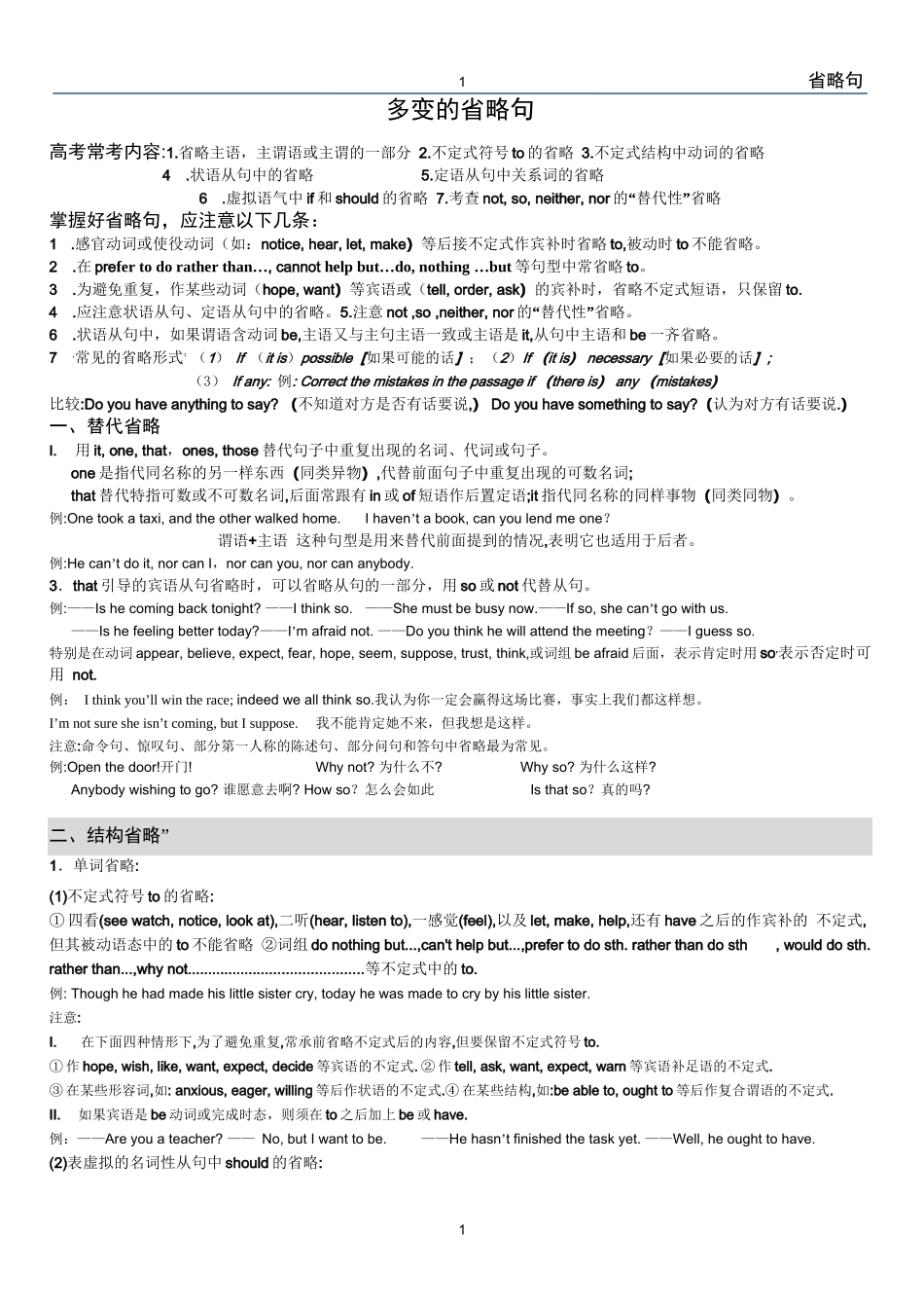 省略句(完整归纳)_第1页