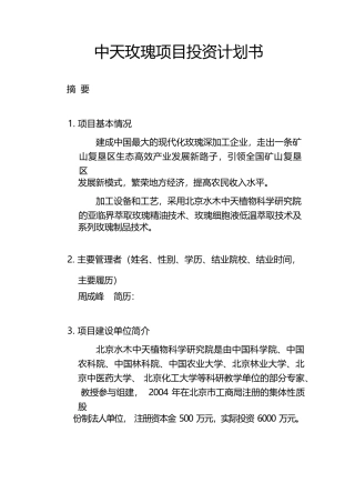 中天玫瑰项目投资计划书