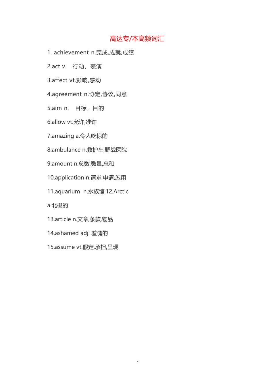 高起专、本《英语》高频词汇完整_第1页