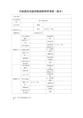 污染源自动监控数据联网申请表
