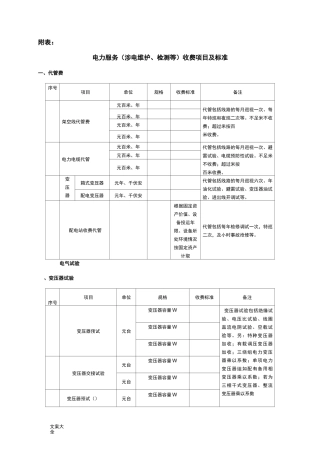 电力服务收费项目及实用标准