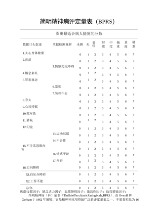 简明精神病评定量表要点