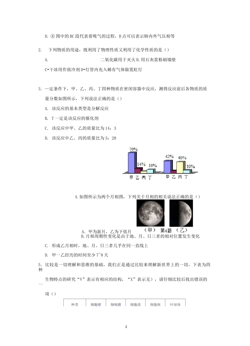 2020年浙江绍兴中考科学押题卷_第2页