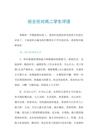 班主任对高二学生评语