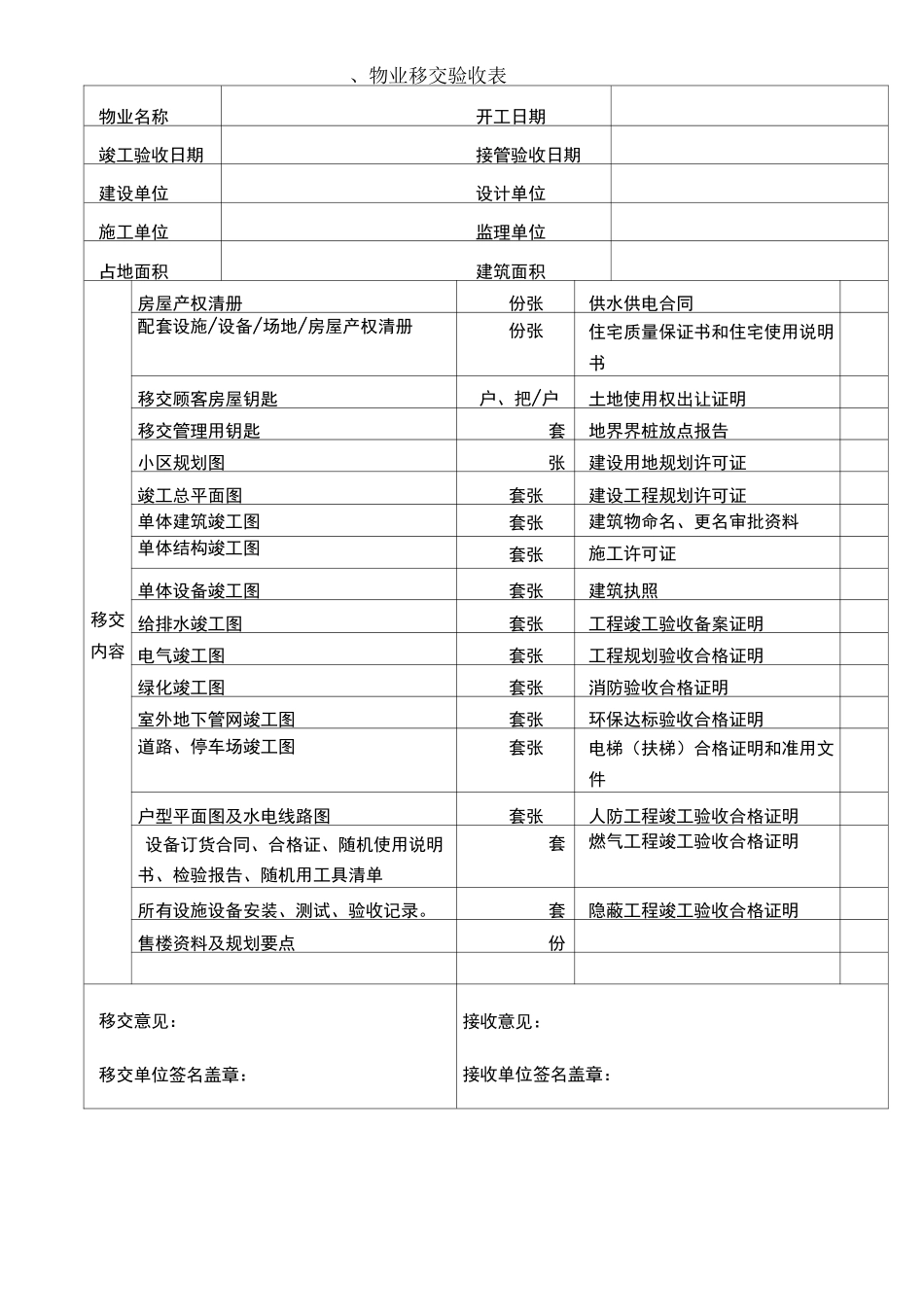 物业交接表格表单_第2页