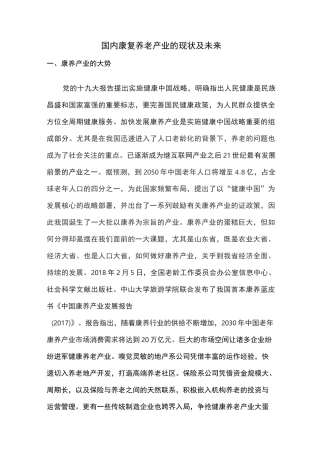 国内康复养老产业的现状及未来
