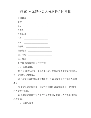 超60岁无退休金人员返聘合同模板