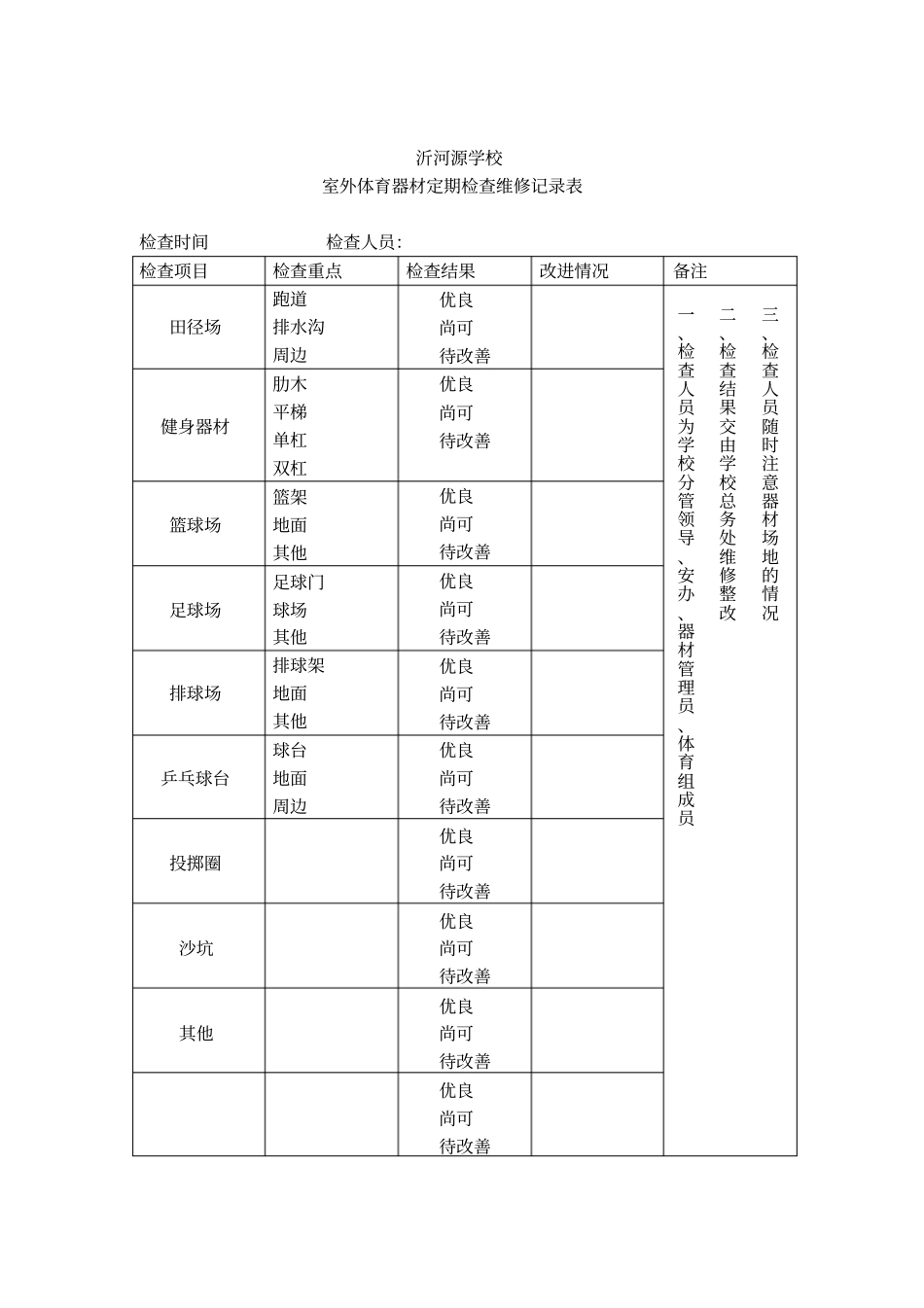 室外体育器材定期检查维修记录表讲解_第3页
