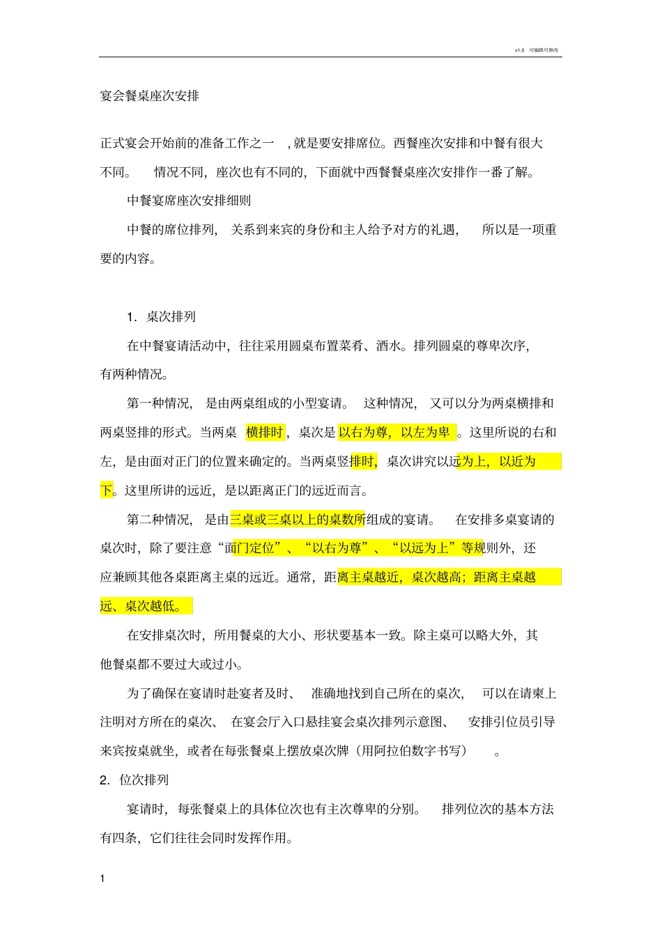 宴会餐桌座次安排_第1页