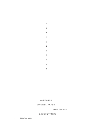 家乡城电视节目策划方案