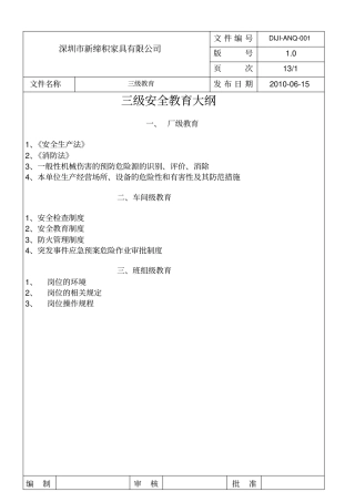 家具公司三级安全生产教育大纲21