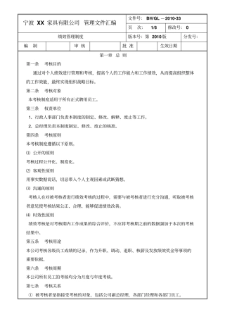 家具公司人资绩效考核管理规章