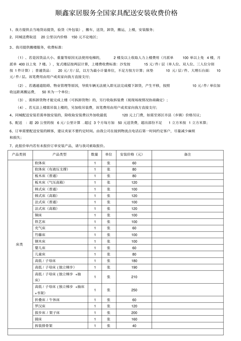 家具安装收费版_第1页