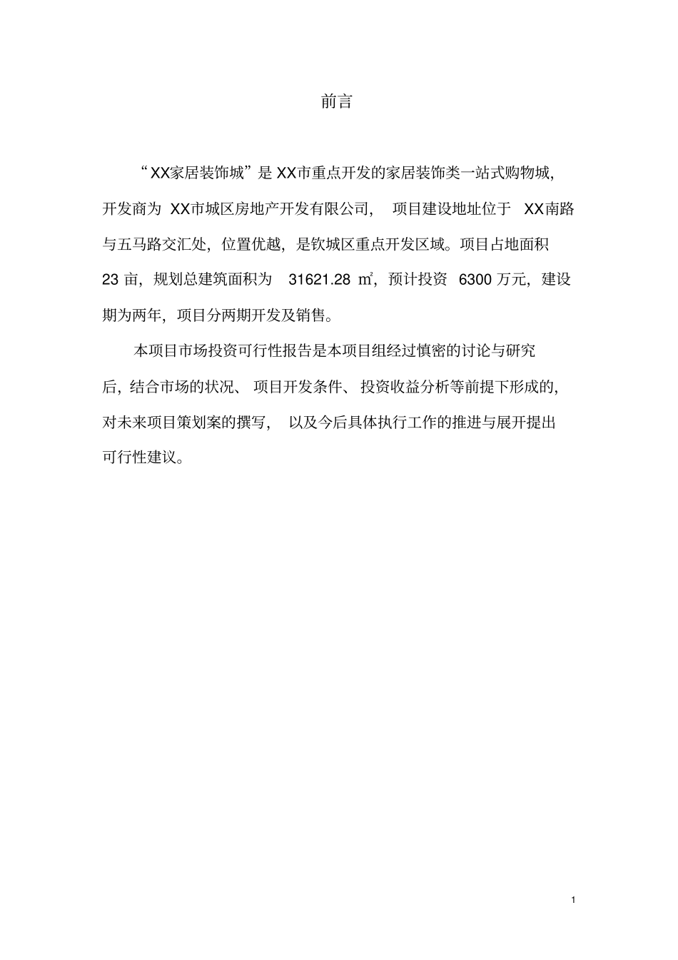家居装饰城项目可行性研究报告_第1页