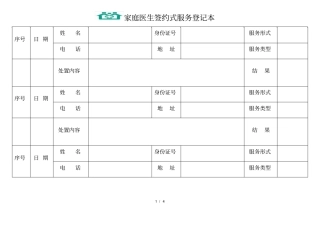 家庭医生签约式服务登记本