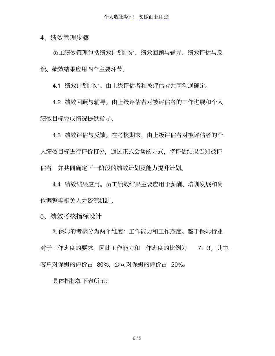 家政服务公司保姆KPI绩效考核方案_第2页
