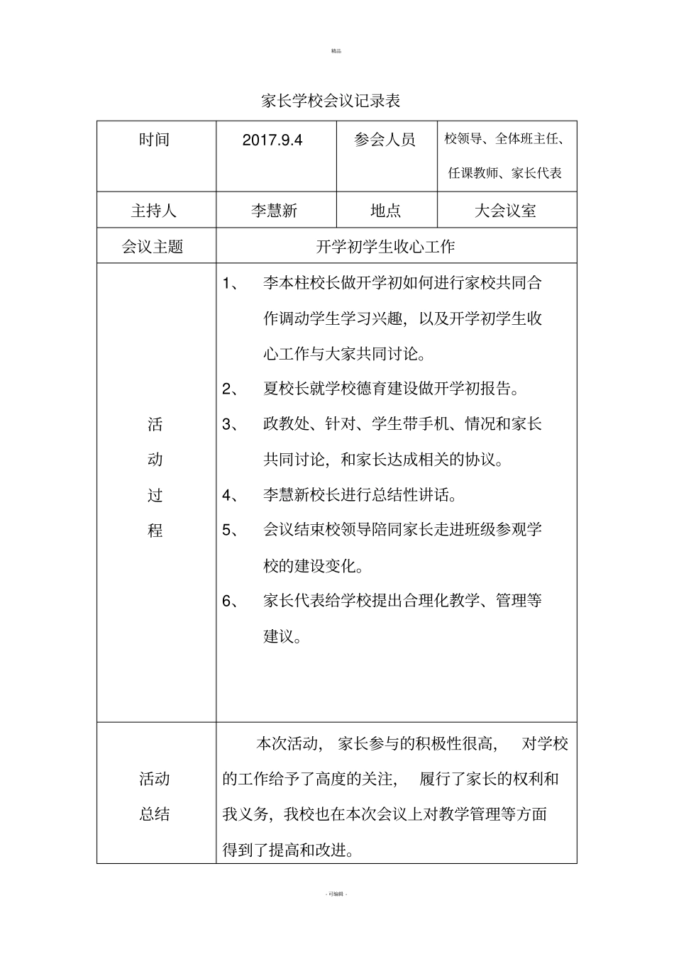 家长学校会议记录表_第1页