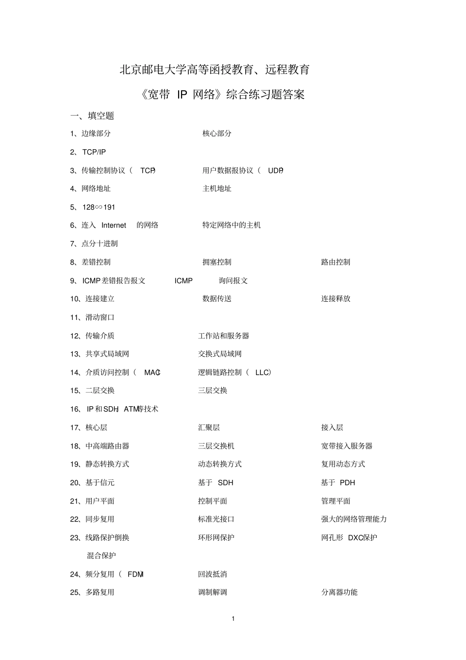 宽带IP网络综合练习题答案资料_第1页