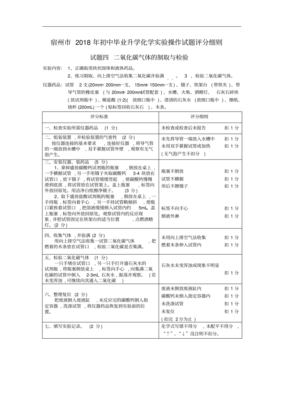 宿州2018年初中毕业升学化学试验操作考试试题_第2页