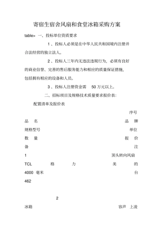 寄宿生宿舍风扇和食堂冰箱采购方案
