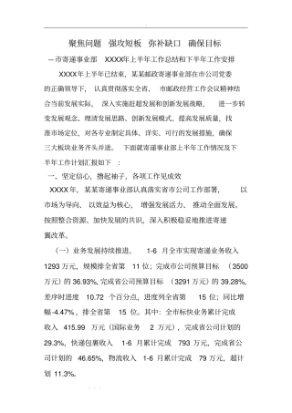 寄递事业部2019年上半年工作计划总结暨下半年工作计划总结